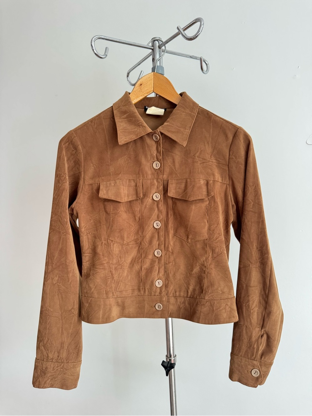 Vintage 90s Warm Fitted Lightweight Brown Faux-Suede Western Jacket
